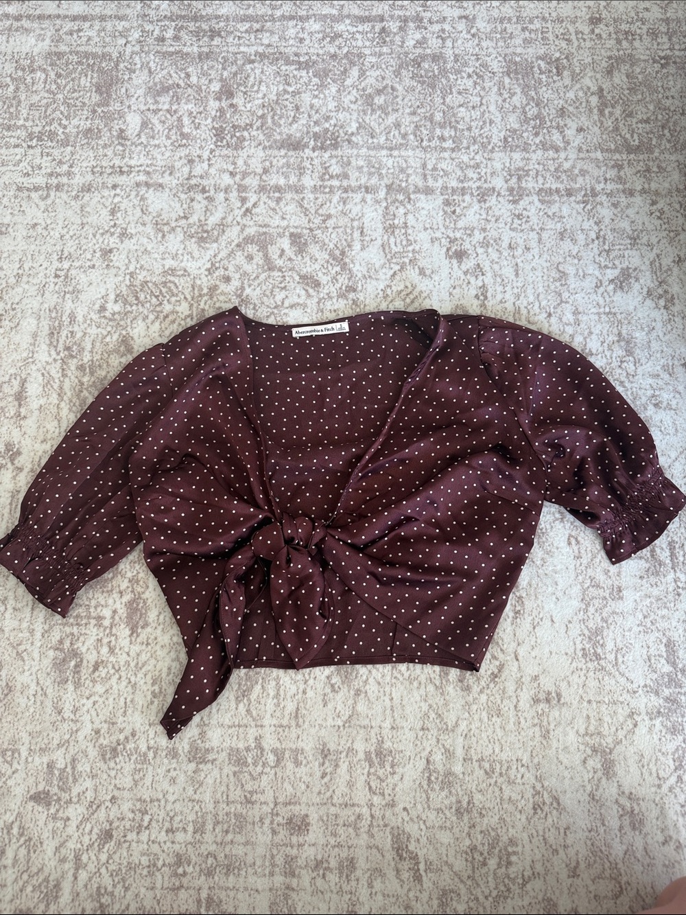 Abercrombie & Fitch Burgundy Polka Dot Tie-Front Crop Top